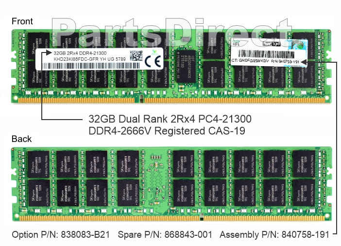 838083-B21 HP DL385 G10 32 ГБ двухранговой памяти PC4-21300 DDR4 SDRAM (1 x 32 ГБ)
